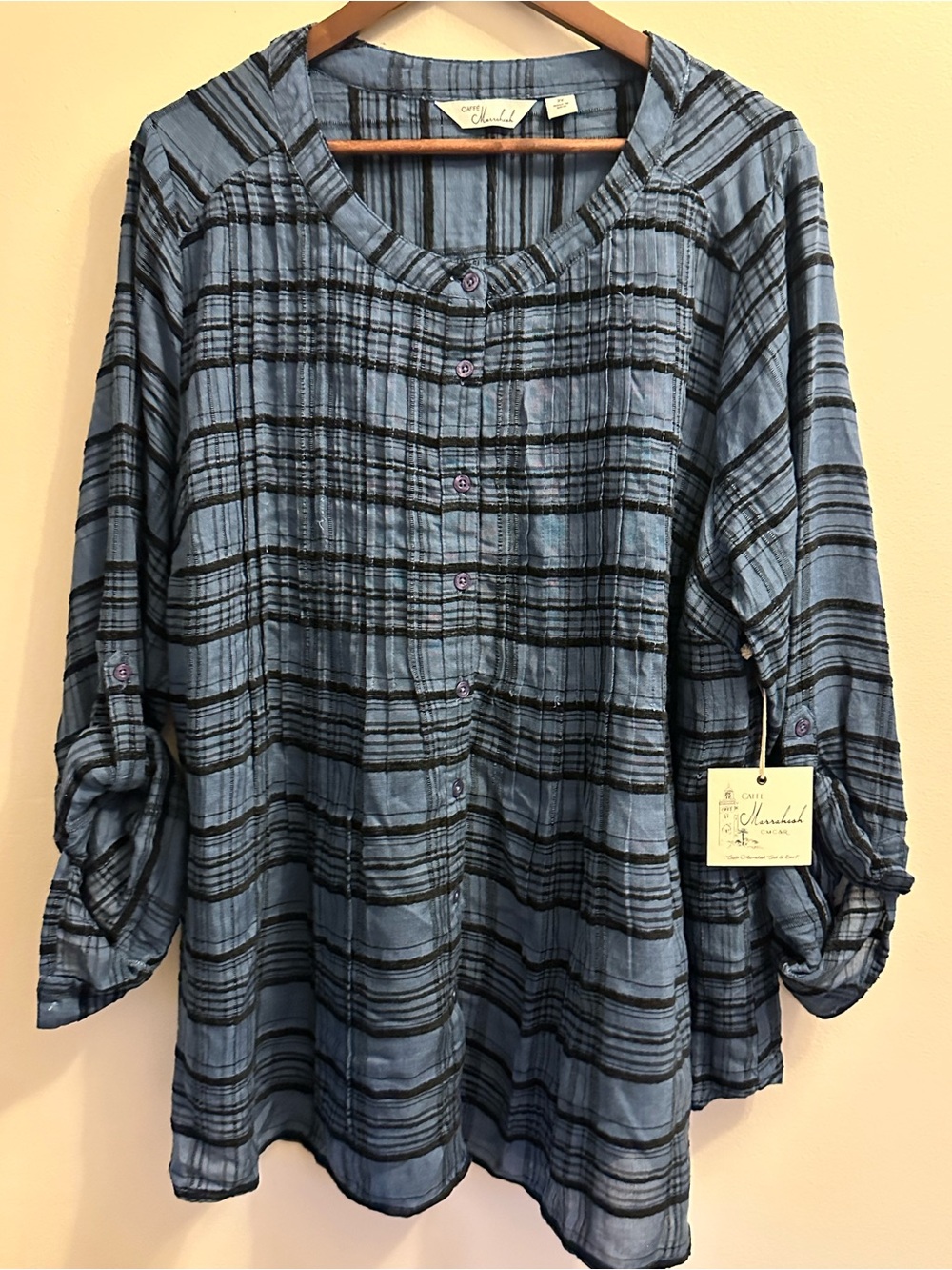 #96 Blue Plaid Button-Front Tunic Top by Michael
